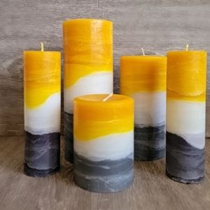 Yellow White Gray Decorative Pillar Candle (Made to Order)
